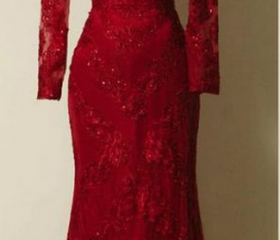 Wine Red Tulle V-neckline with Lace Applique Prom Dress, WIne Red Long Formal Dress