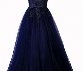 Petite Maîtresse Robe De Soirée Bleu Marine En Dentelle Festonnée, Taille 12