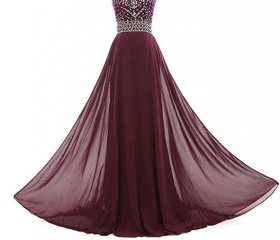 Column Burgundy Beaded Neckline Sleeveless Scarf Evening Dress Back Zipper Formal Gown
