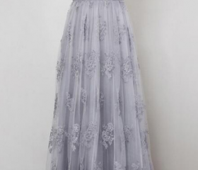 A Line Evening Prom Dress Chiffon Spaghetti Strap Sweep/Brush Train With Hight Slit Evening Dress