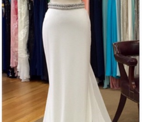 A Line Two Pieces Long Sleeves Lace Satin Prom Dress LBQ2979 main image 1