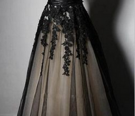 Gorgeous Floral Applique Detail Lace-Up Back Tulle Prom Dress