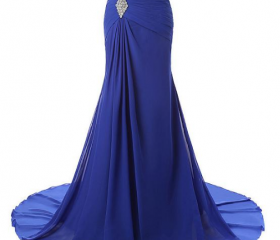 Mermaid Scoop Chiffon Pearls Bow See Through Long Evening Dresses main image 1