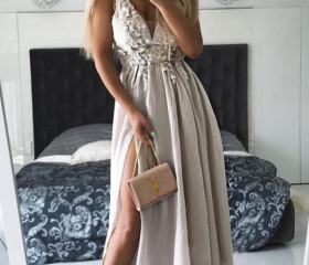 A-line V Neck Prom Dress With Split S11798