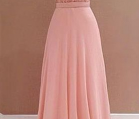 A-line V-neck Flower Beading Appliques V-back Long Chiffon Prom Dresses, PD0563