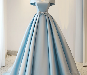Modest A Line Off The Shoulder Satin Light Sky Blue Prom Dress Long Evening Dresses