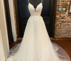 Niulatu champagne tulle lace long prom dress, lace evening dress HZ0113 main image 0