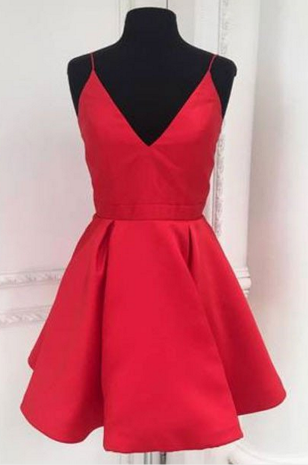 Short Red Homecoming Dress, Straps Short Red Party Dress