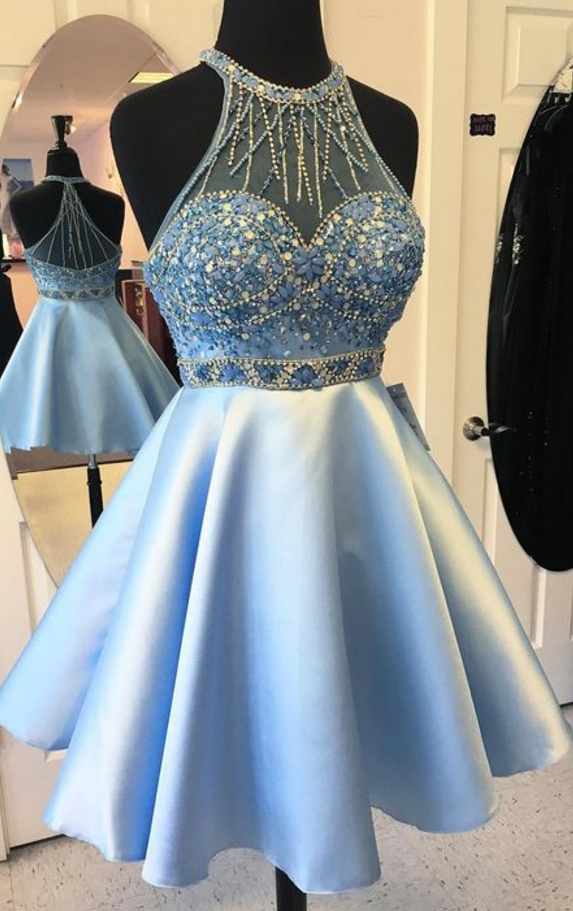 Most Popular Homecoming Dress,beaded Short Dress,sleeveless Halter Cocktail Dress