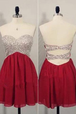 Red Short Homecoming Dresses,open Back Prom Dresses,party Dress For Girls