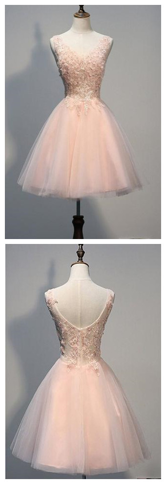 Pink Homecoming Dresses,short Open Back Homecoming Dress With Pearl Appliques