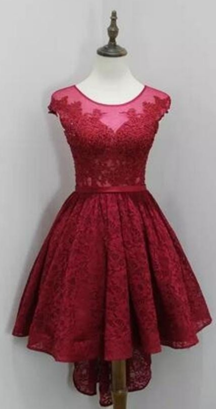 O-neck Lace Red Short Homecoming Dresses Cocktail Dresses