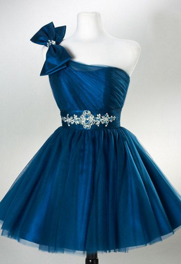 One Shoulder Tulle Homecoming Dresses, Cute Rhinestone Homecoming Dresses, Cocktail Dress, Vantage Homecoming Dresses, Short Prom Dresses,