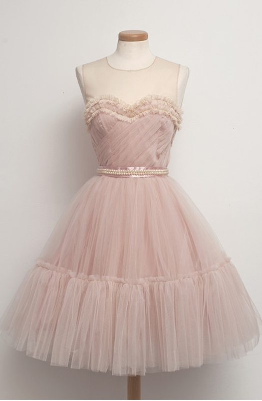 Blush Pink A-line Short Prom Dress With Layered Tulle Skirt