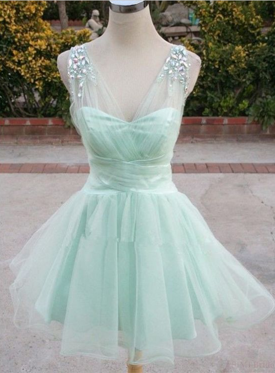Mint Green Homecoming Dresses, Organza Homecoming Dresses, Rhinestone Homecoming Dresses, Homecoming