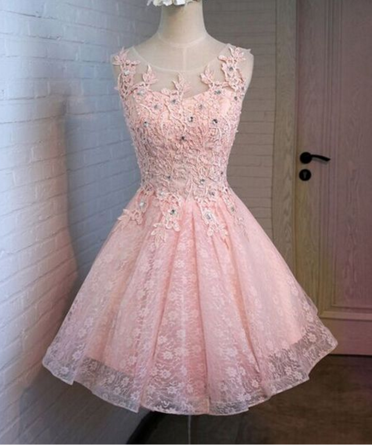 Pink Lace Homecoming Dresses, A-line Homecoming Dresses, Cute Homecoming Dresses, Homecoming Dresses,