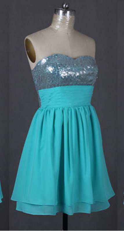 Custom Made Sparkly Strapless Short Chiffon Homecoming Party Dress