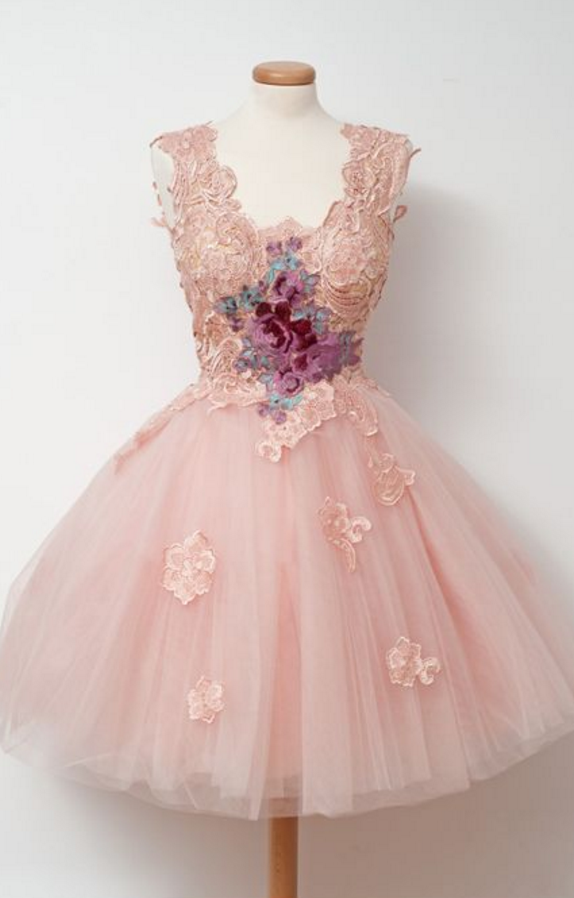 blush pink short homecoming dresses New Arrival Princess Lace Appliqued Tulle Homecoming Dress,Blush Pink –  Dairy Bridal