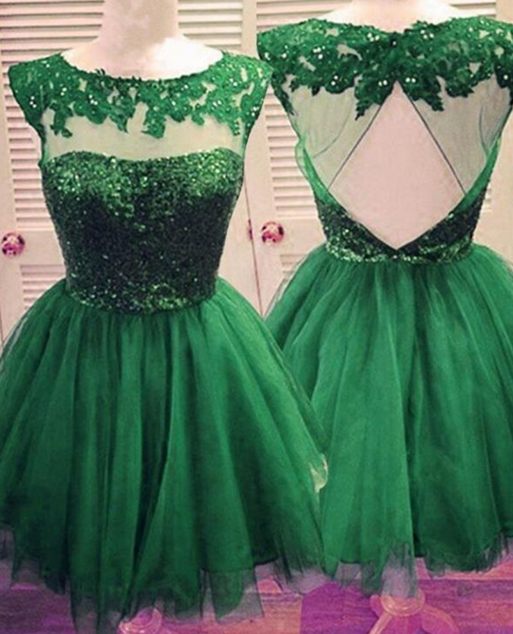 Green Open Back Homecoming Dress , Homecoming Dresses,sparkly Cocktail Dresses