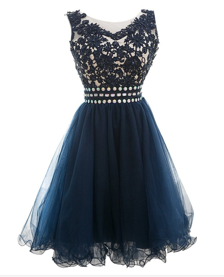 A Line Appliques Beaded Scoop Short Homecoming Dress