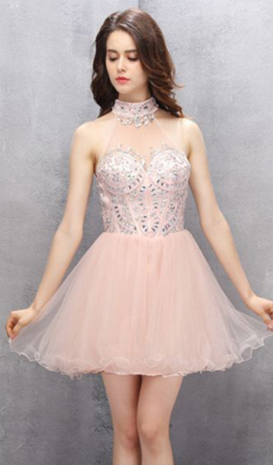 Light Pink Organza Dresses, Rhinestone Dresses