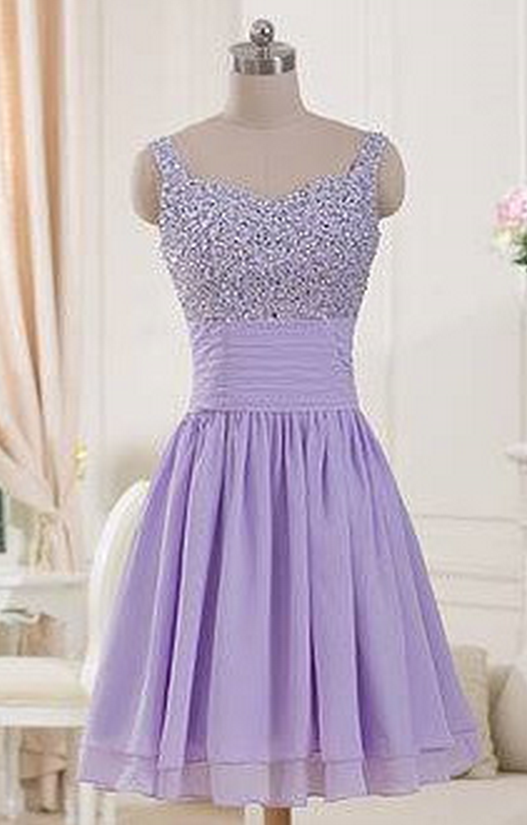 Sparkle Beaded Homecoming Dress,lavender Homecoming Dresses