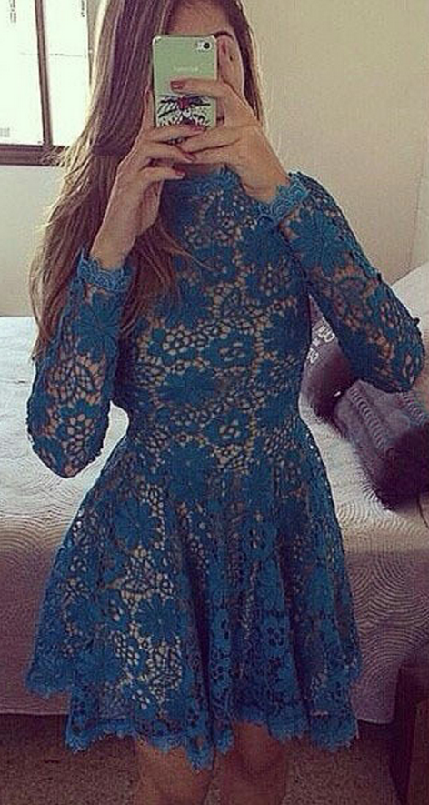 Long Sleeve Homecoming Dress,lace Applique Homecoming Dresses