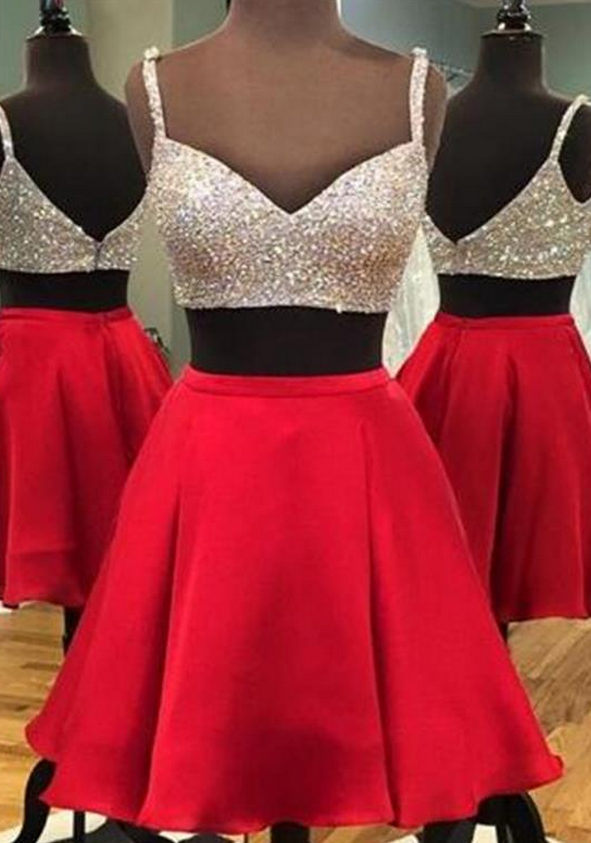 Sparkle Red Homecoming Dress,spaghetti Straps Homecoming Dresses