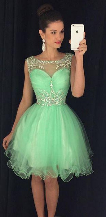 Sleevless Green Homecoming Dress,organza Short Homecoming Dresses on Luulla