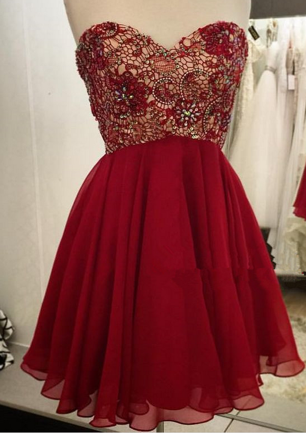 Cute Bodycon Scoop Neck Red Beaded Homecoming Dresses VK073135 main image 1