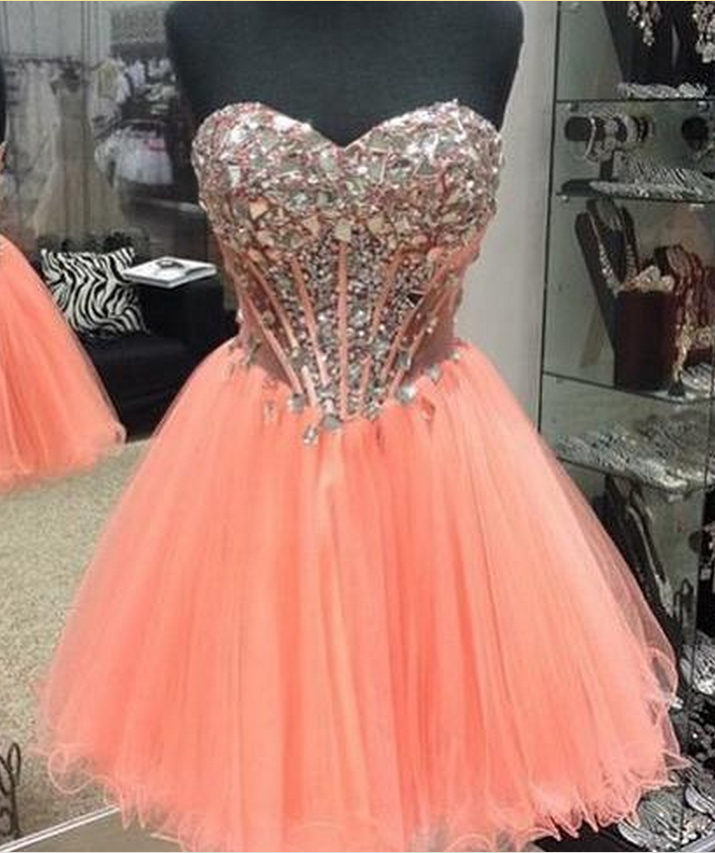 Sweetheart Bodice Homecoming Dress,coral Tulle Homecoming Dresses