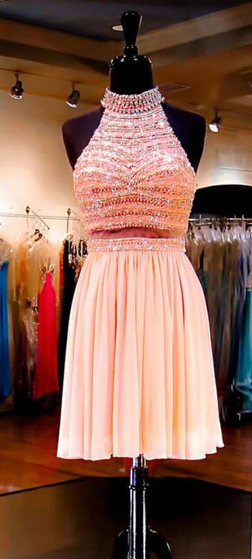 High Neck Homecoming Dress,halter Coral Homecoming Dresses