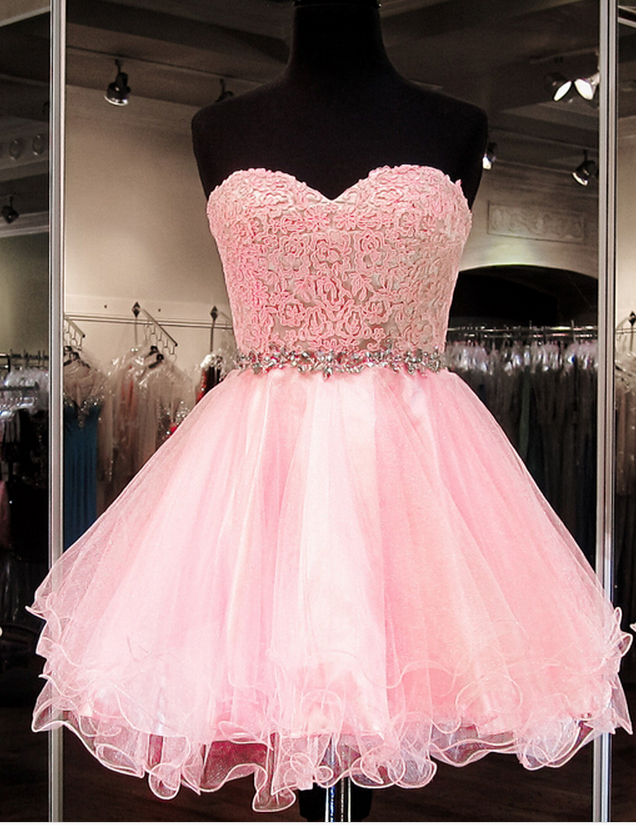 Pink Short Homecoming Dress,applique Tulle Homecoming Dresses