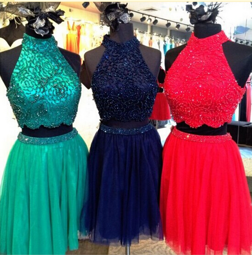 Two Piece Homecoming Dress,beaded Short Homecoming Dresses