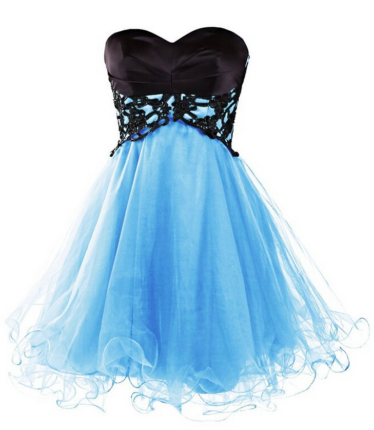 Blue Organza Homecoming Dress,applique Homecoming Dresses