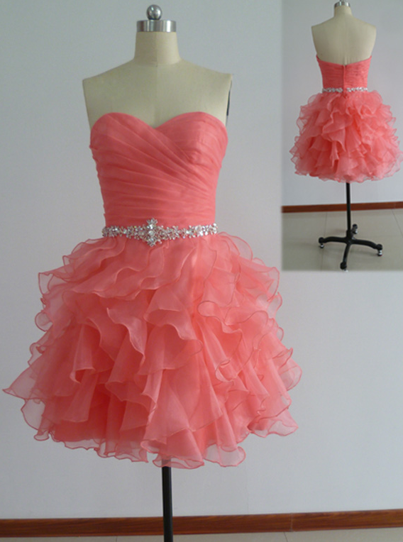 Sweetheart Neckline Organza Homecoming Dresses,coral Homecoming Dresses  Short,homecoming Dresses
