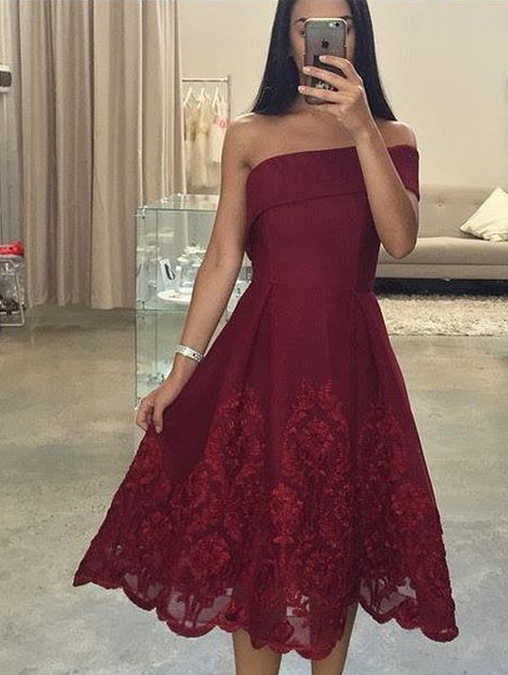 Off The Shoulder Homecoming Dress, Lace Red Homecoming Dress