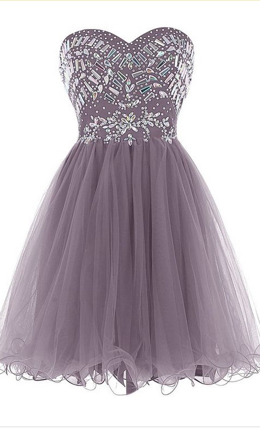 Custom Made Sweetheart Neckline Tulle Homecoming Dress With Crystal Beading