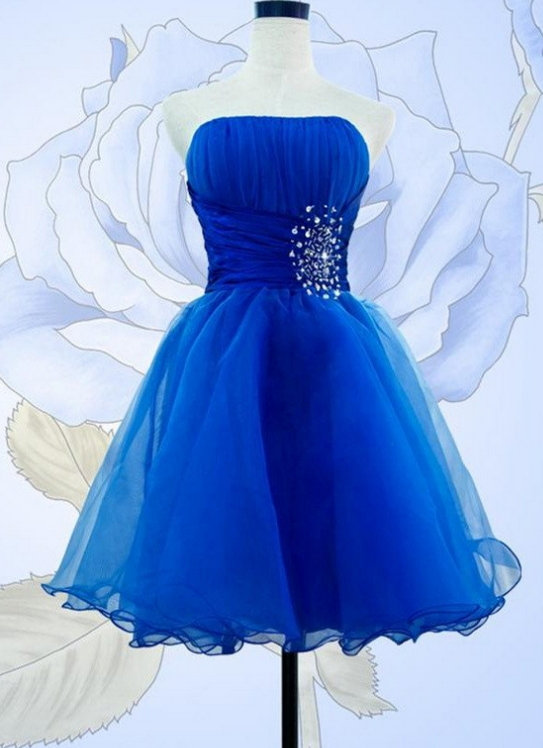 Royal Blue Short Prom Dresses Sparkly Strapless Dresses K279