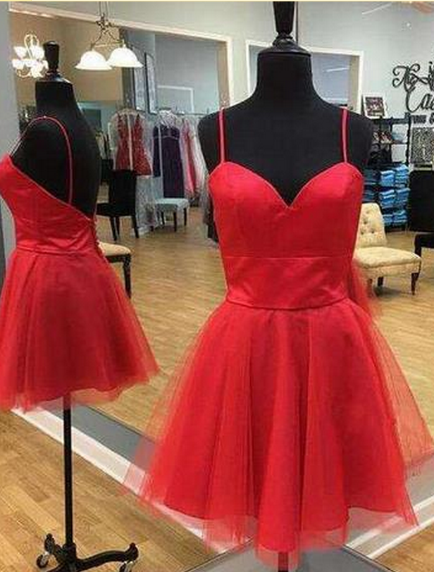 Simply Straps Red Short Tulle Homecoming Dress