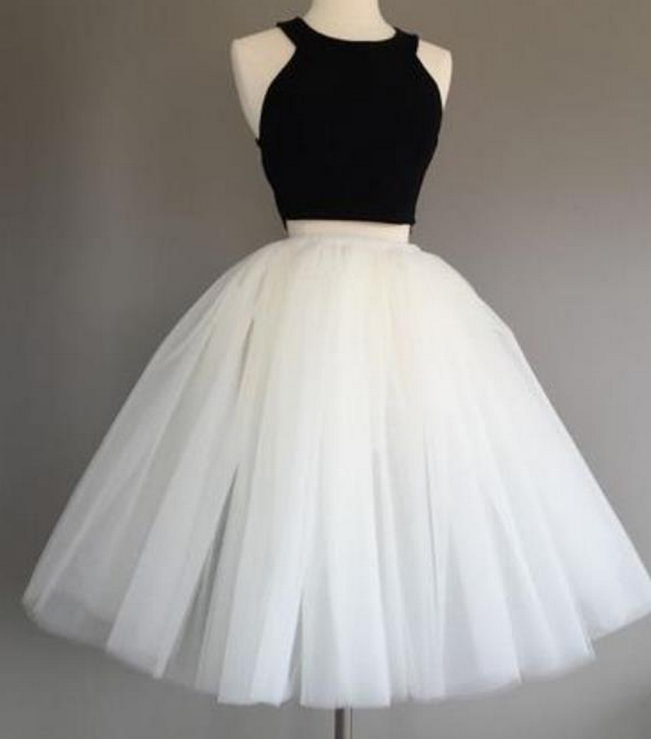 Two Piece Homecoming Dress Black Top White Tutu Skirt