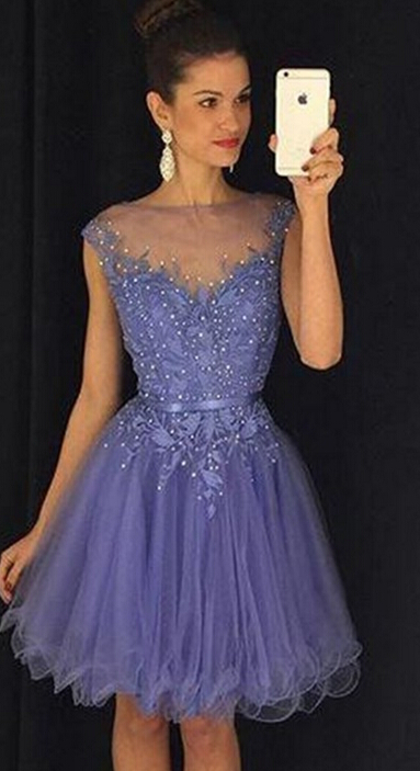 Lavender Tulle Homecoming Dress,elegant A-line Homecoming Dresses