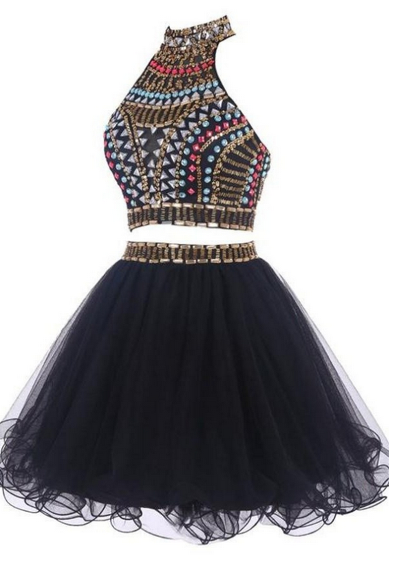 Pretty Black Short Handmade Beading Homecoming Dresses K318