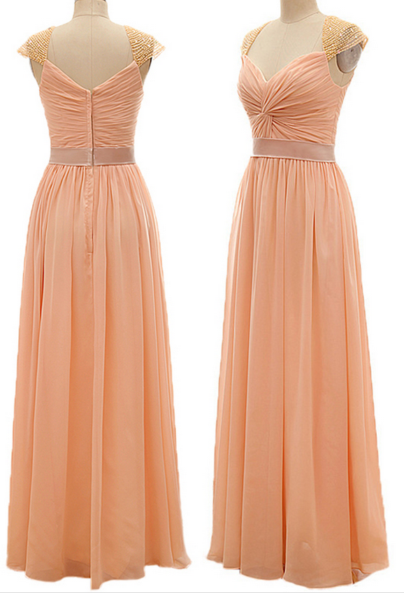 Cap Sleeve Bridesmaid Dress With A Belt, A-line Sweetheart Bridesmaid Dresses, Inexpensive
