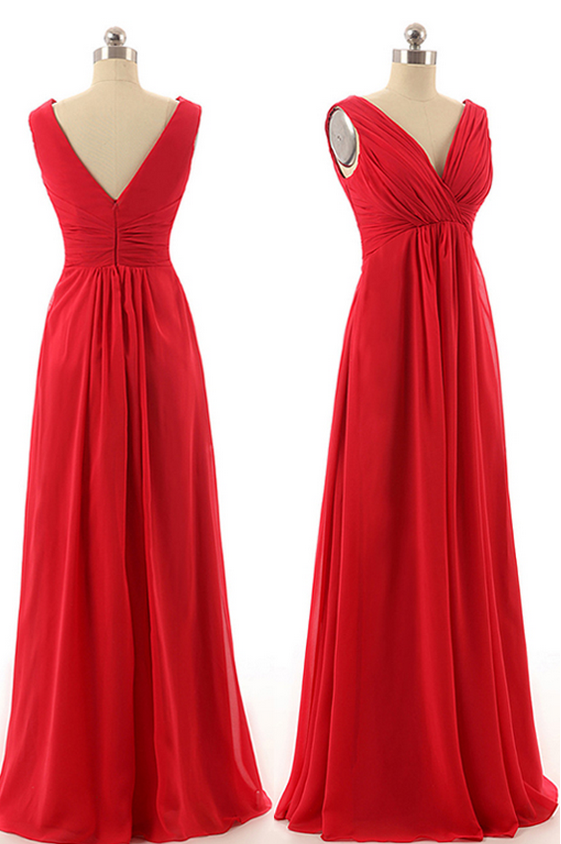 Full Length Chiffon Bridesmaid Dresses Red