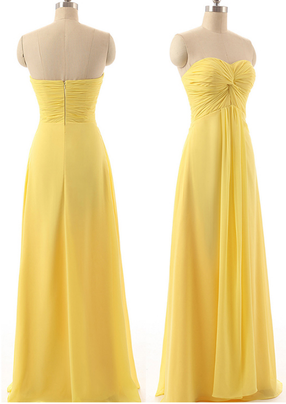 Yellow Sweetheart Bridesmaid Dresses, Flowing Chiffon Gown For Bridesmaid, Floor-length