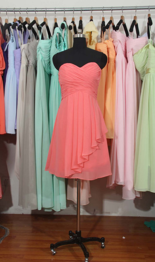 Coral Bridesmaid Dress, A-line Bridesmaid Dress, Sweetheart Bridesmaid Dress, Short Bridesmaid Dresses,
