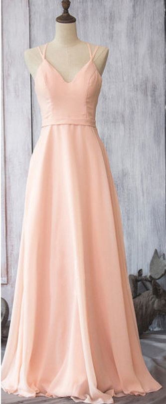 Girly Pearl Pink Chiffon Bridesmaid Dresses, Wholesale Spaghetti Straps Bridesmaid Dresses, Flattering Long