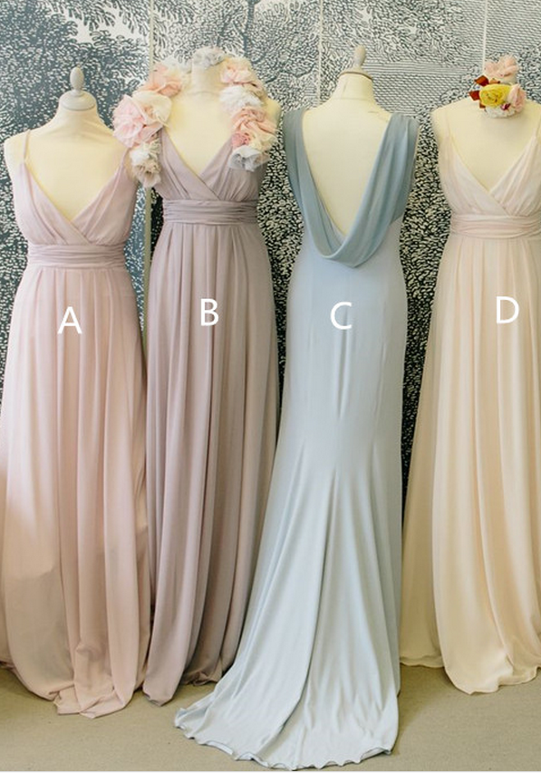Pale Pink Bridesmaid Gown,pretty Bridesmaid Dresses,chiffon Prom Gown,straps Bridesmaid