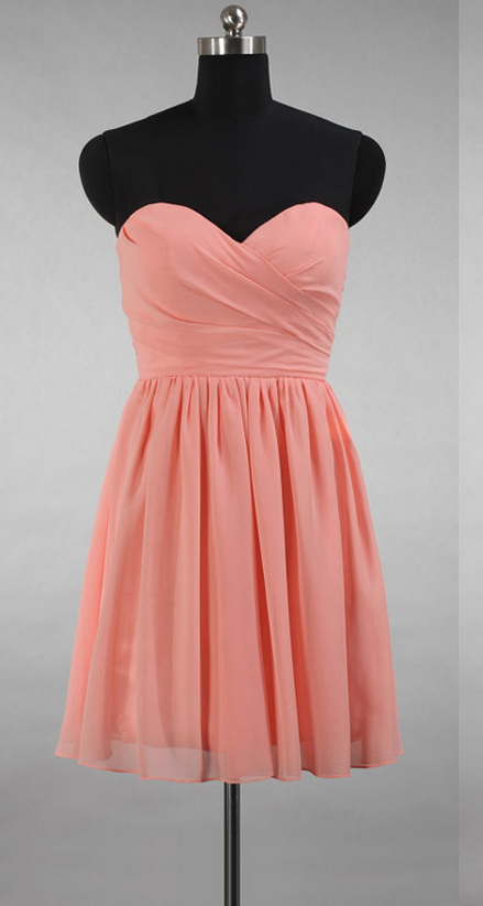 A-line Sweetheart Bridesmaid Dresses, Pink Chiffon Bridesmaid Gowns, Short Bridesmaid Dresses With Soft